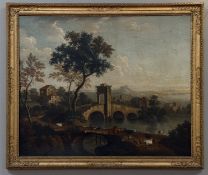 After Giovanni Battista Cimaroli (Italian, 1687-1771) A Landscape Along the Brenta with a Stone