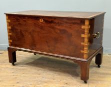 A George III satinwood cross-banded mahogany linen chest, the hinged cover with broad cross-