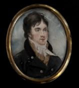 English School, an early 19th century portrait miniature of a young gentleman of fashion, in a
