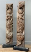 A pair of carved wooden relief panels depicting female dancers, probably Burmese, early 20th