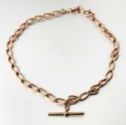 A 9ct gold offset link chain necklace with T-bar terminal, the lobster clasp stamped 
