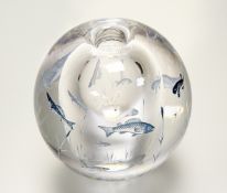 Edward Hald for Orrefors: a Graal fish vase or paperweight, internally decorated with fish