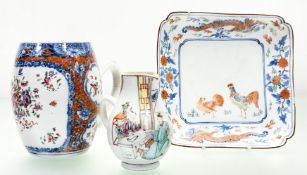 A group of Chinese and European ceramics comprising: a Chinese famille rose porcelain sparrow beak