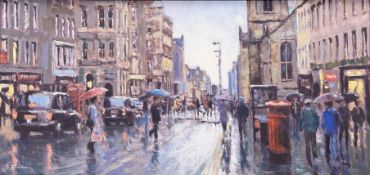Y David Farren (b. 1972), London Street Scene, signed lower left, oil on board, framed. 35cm by