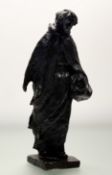 Early 20th Century School, Study of a Cloaked Woman Carrying a Bundle, patinated bronze, unsigned,