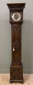 A 19th Century oak grandmother clock by Rattray and Co Dundee, with brass face and Roman numerals,