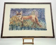 A Scottish Contemporary School, Fox on a wall, watercolour, signed and dated indistinctly bottom