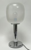 A Mid-Century style mushroom table lamp with frosted glass shade and chrome base (h. 51cm),