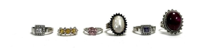 A collection of six various silver paste set fashion dress rings 36.4g