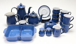 A Denby Stoneware imperial blue glazed part breakfast service comprising, a butter dish and flat,