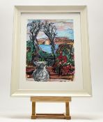 Clare Arbuthnott RSW (Scottish 1974-), View overlooking the scottish coast, mixed media on paper,