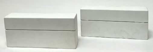 A pair of Kolarz Austrian white ceramic wall-hanging sconces of rectangular form with central