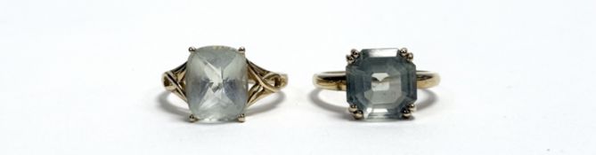 A 9ct gold QVC cushion cut pale peridot ring approximately 3ct R 3.5g together with a 9ct gold QVC