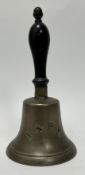 A Victorian school bell with turned mahogany handle and 'I. & P.R' to brass base (h. 34cm)