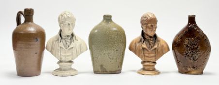 A collection of various wares comprising, a treacle glazed flask, decorated with a floral sprig