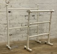 Two painted pine towel rails, one with four bars and curved top, the other with two bars and