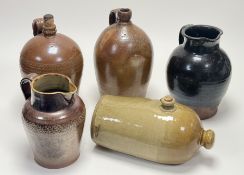 A group of five various stonewares comprising, a Stewart Murray Pittenweem salt glazed flagon (stamp