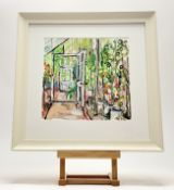 Clare Arbuthnott RSW (Scottish 1974-), Glasshouse interior, watercolour / pencil on paper, signed