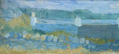 Irene Halliday (Scottish 1931-2023), Rooftops Easdale, gouache, signed bottom right, gallery label