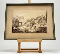 Italian Early 19thc School, Village scene, pen and wash on paper, signed indistinctly and dated