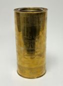 A brass English Breakfast Tea cylindrical tin with cover, with engraved 'English-Breakfast Tea, A