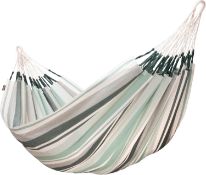 A La Siesta cotton double bed classic hammock in striped olive green pattern (160cm x 350cm x 230cm,