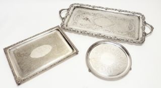 A late 19thc Sheffield plated rectangular two handled drinks tray with vine leaf and fruit cast