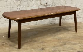 A mid-century teak coffee table by David Joel of Kingston, rectangular top with rounded edges raised