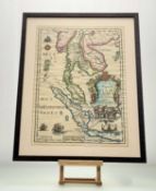 A Thai Map titled - Carte du Royaume de Siam, reproduction print coloured, in a glazed frame. (50.