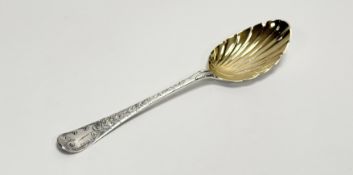 A George II Roger Hare London silver Hanoverian table spoon with gilt bowl and later Victorian