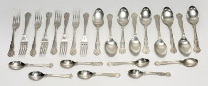 A Queen Elizabeth II Sheffield, Hugh Crawshaw cast silver part suite of double struck fiddle and