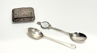 A Sheffield silver Scottish Ski Club tea spoon with engraved initials 16.6g, a plated Army Ski