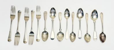 A Victorian Edinburgh silver set of three William Marshall dessert forks engraved with initial L: l.