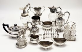 An oak canteen containing a part suite of chrome-plated flatware together with an epns six slice