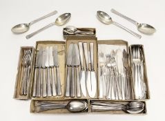 An Elkington Plate part suite of 1930s epns flatware to comprise six pairs of fish knives and forks,