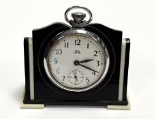 A Smiths Empire 1930s chome plated open face pocket watch with white enamel dial, arabic numerals