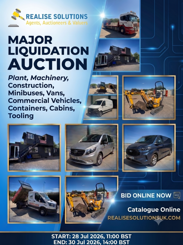 Major Liquidation Auction - Plant, Machinery, Construction, Minibuses, Vans, Commercial Vehicles, Containers, Cabins, Tooling