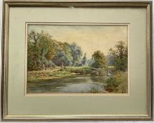 Charles James Adams (1859-1931) watercolour - River landscape, 18cm x 27cm, glazed frame