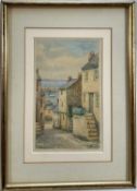 Thomas Herbert Victor (1894 - 1980) Watercolour, Mousehole, Cornwall, signed, in glazed frame, 18cm