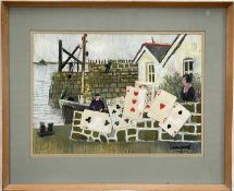 Derek Inwood (1925-2012) mixed media collage, 'Cornish Return', signed, titled to label verso, 34cm