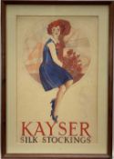 Kayser Silk Stockings original poster design, watercolour, signed Rona G. Raymond, 55cm x 35cm, glaz
