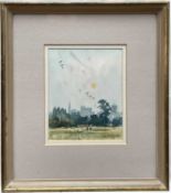 Ian Hay (1940-2025) Watercolour, Parachutes overColchester Castle Park, signed and dated 1990, in gl