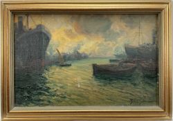 Ercole Garavaglia (Italian 20th century) oil on board, harbour scene Genoa, signed, 26cm x 40cm, fra