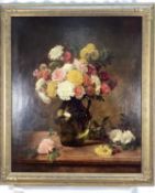 A. Morgan, oil on canvas - Still life of Dahlias, signed, dated 1883, 75cm x 62cm, in gilt frame