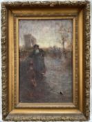 Italian School, early 20th century oil on canvas, figures before an arch, indistinctly signed, 43cm