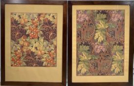 Two original wallpaper designs, gouache on paper, Vines and Berries, the larger 66cm x 48cm, in glaz