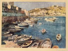Edward Seago (1910-1974) signed print, The Port of Ponza, pub. 1960 by Frost & Reed, 46cm x 63cm, la