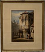 Manner of Samuel Prout (1783-1852) watercolour, titled 'Prague 1836' and monogrammed, 52cm x 36cm, g