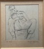 Harold Cheesman (1914-1982) pencil drawing, portrait of a seated Soldier, inscribed 'To Ernie' (Erne