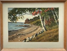 William Jewell (American) watercolour, Store Beach, Great Diamond Island Maine, signed, 37cm x 53cm,